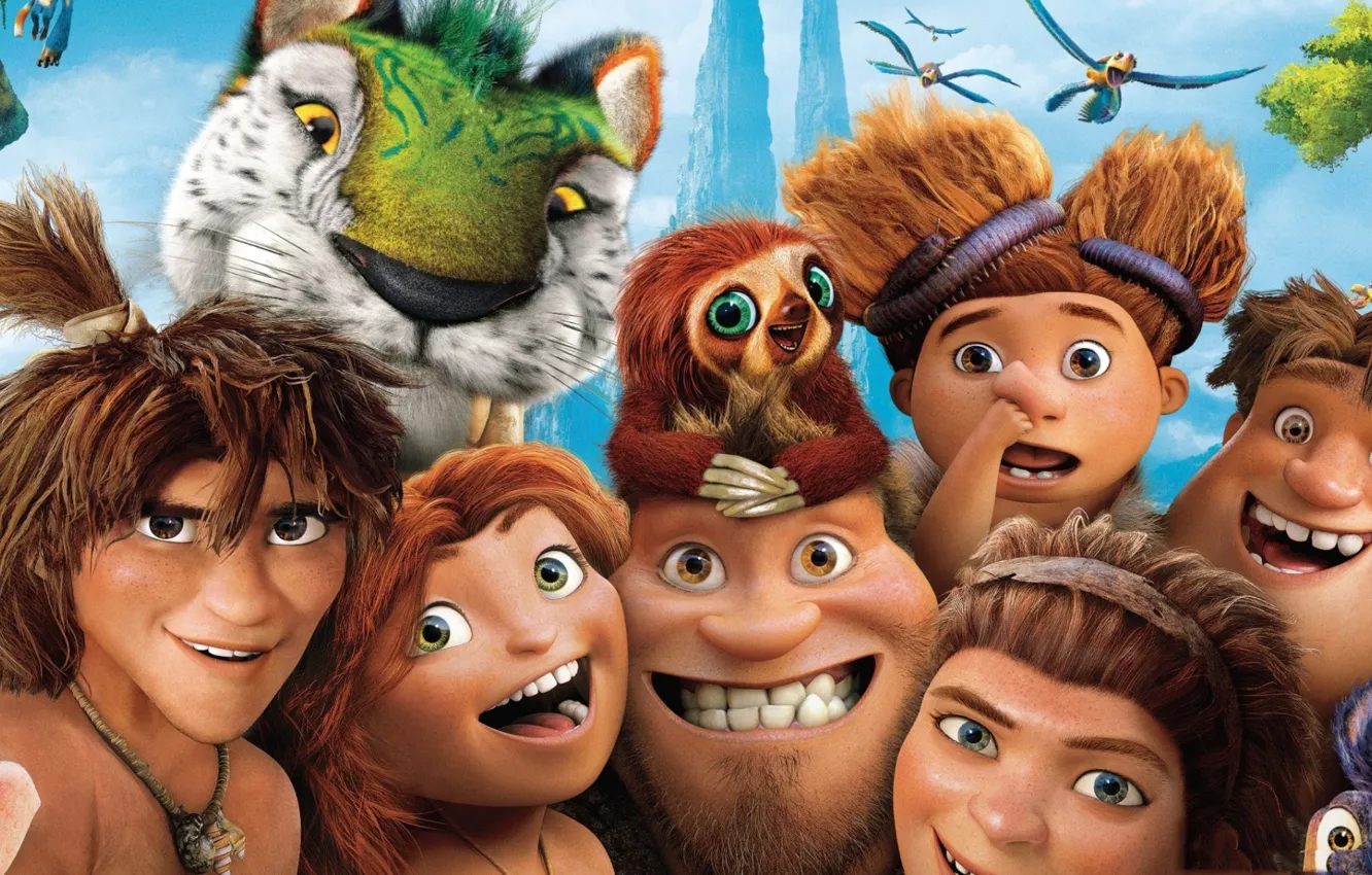 Фото обои tiger, face, animated film, The Croods, animated movie, family, caveman, tora