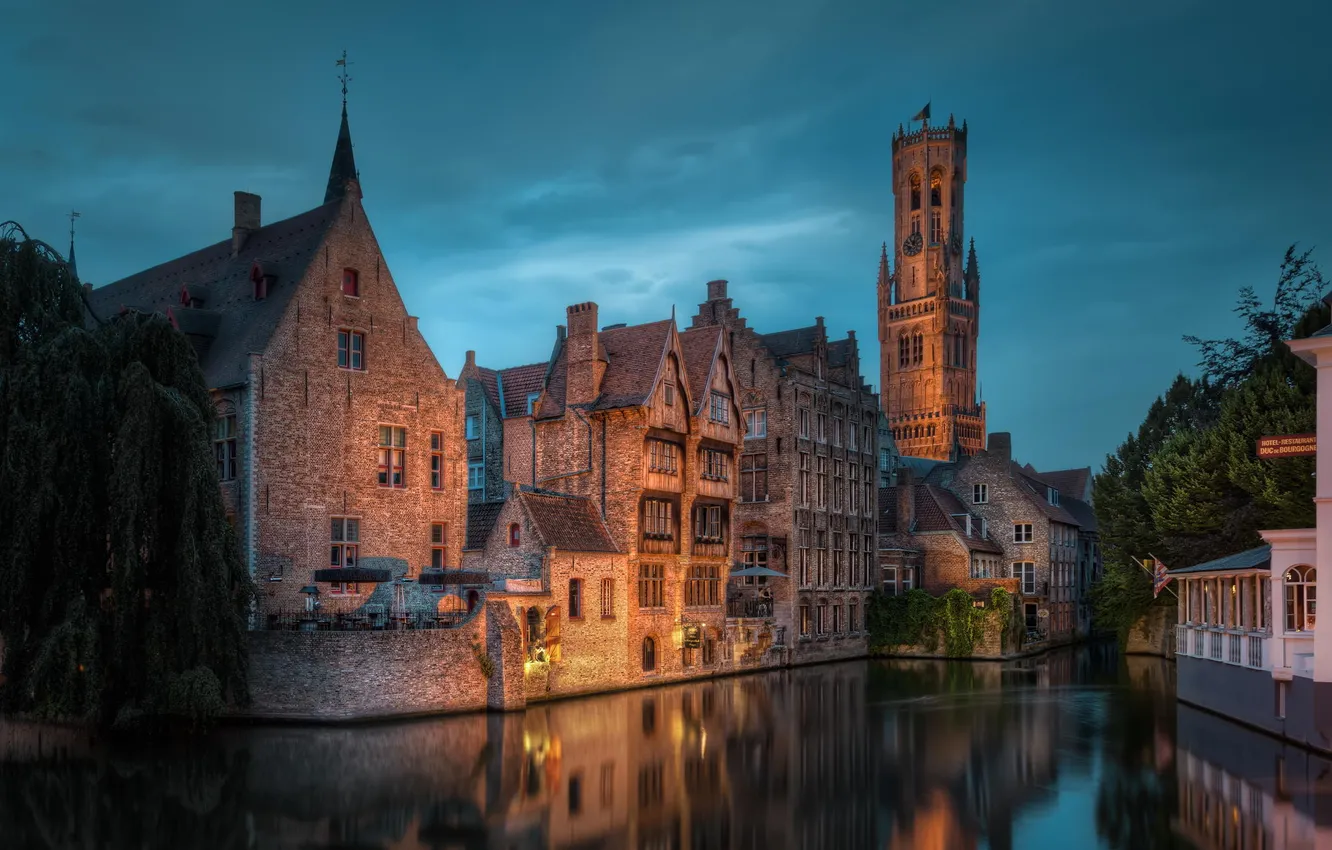 Фото обои река, здания, вечер, архитектура, Belgium