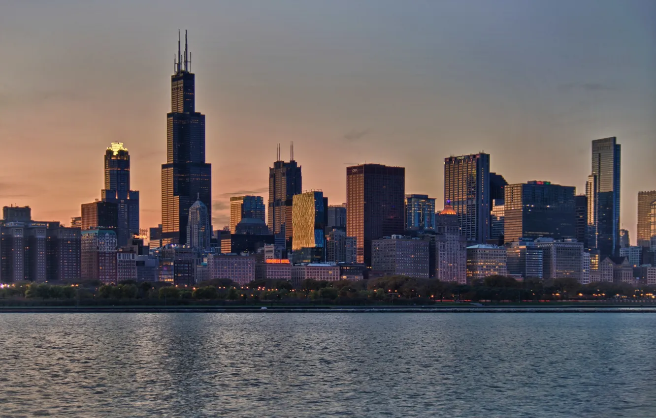 Фото обои небо, здания, небоскребы, USA, америка, чикаго, Chicago, сша