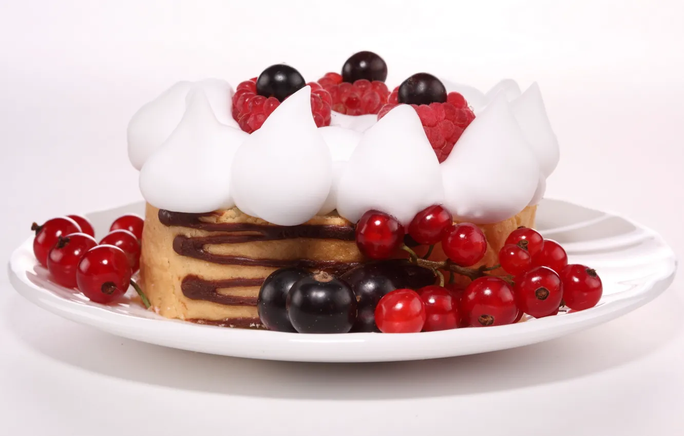 Фото обои ягоды, малина, еда, черника, plate, пирожное, cake, крем