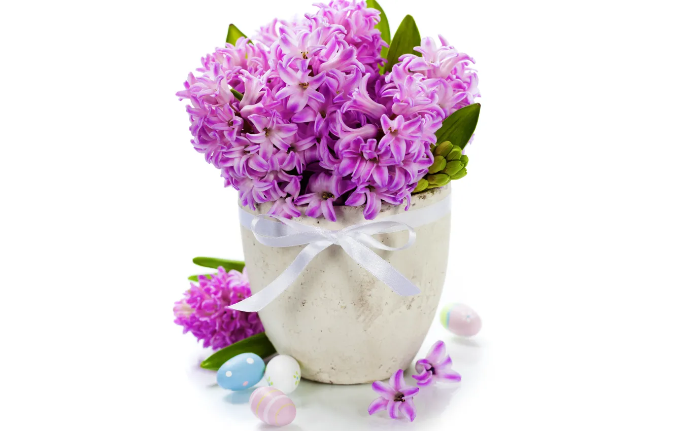 Фото обои яйца, букет, flowers, spring, easter, гиацинты, lilac