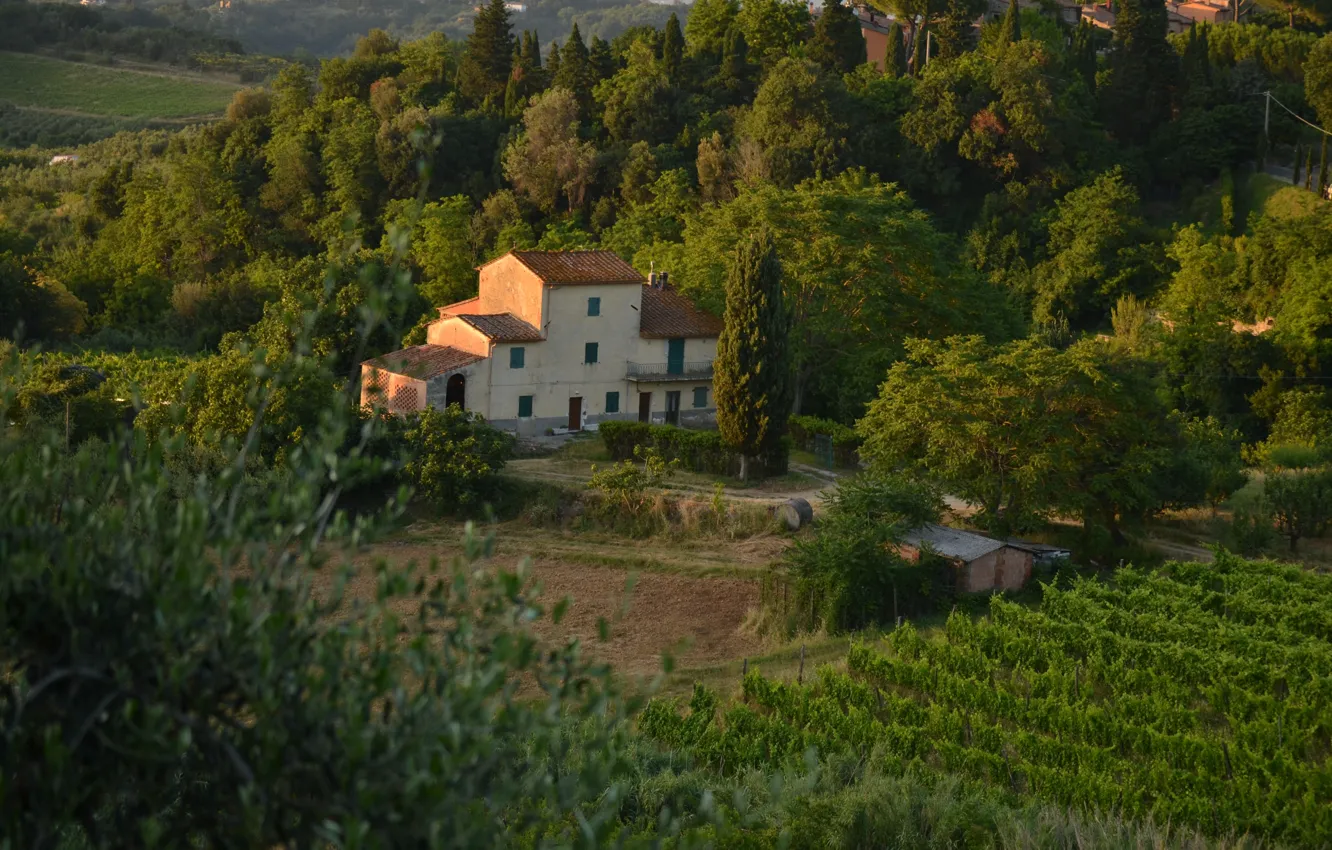 Фото обои Панорама, Дом, Италия, Nature, Landscape, Italy, Тоскана, Italia
