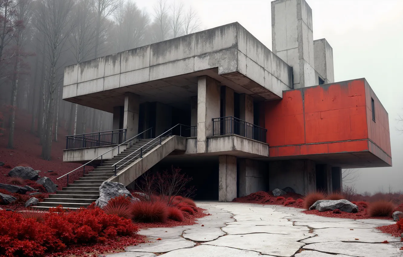 Фото обои red, woods, ruin