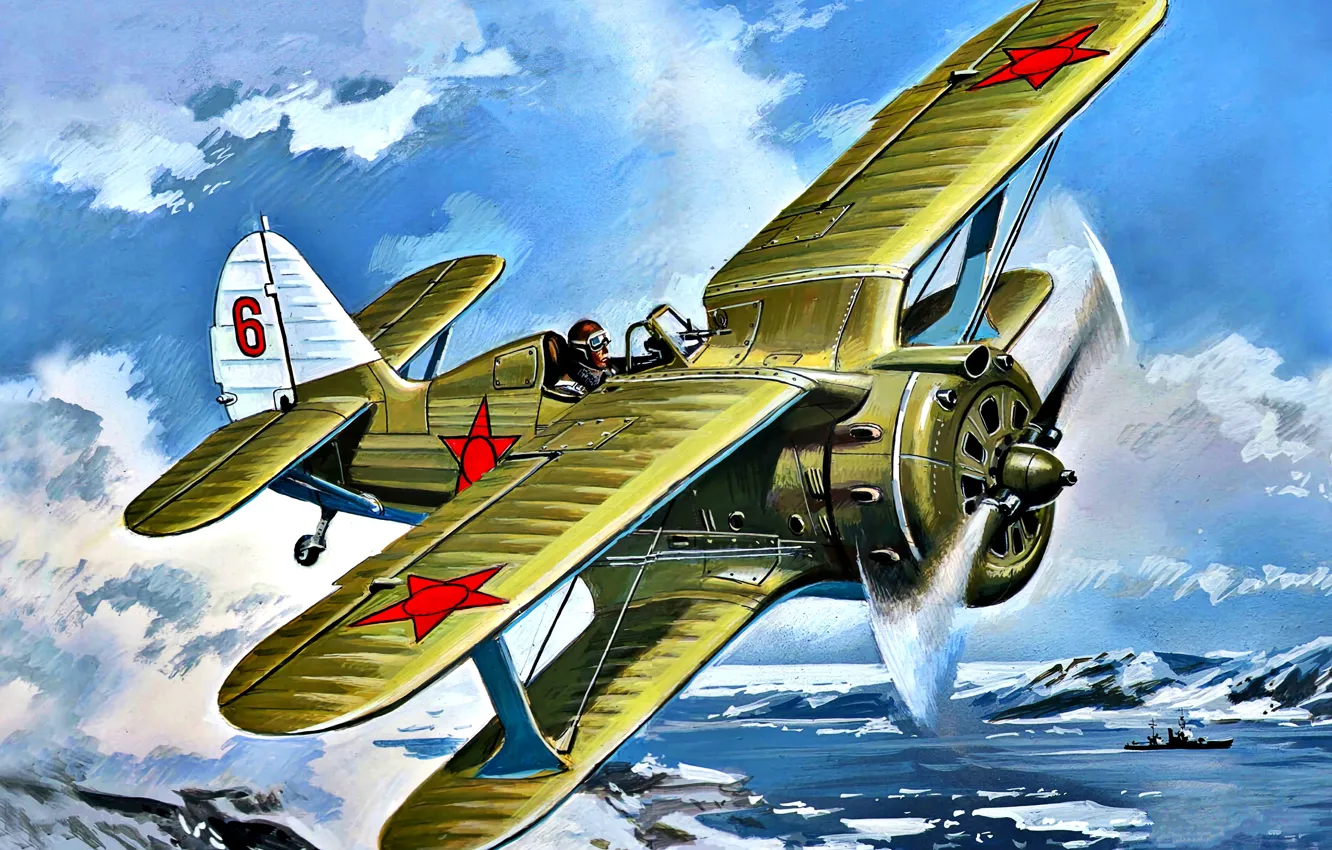 Фото обои Биплан, И-153, CCCР, ВВС РККА, 4x7.62-мм пулемёта ШКАС, "Чайка"