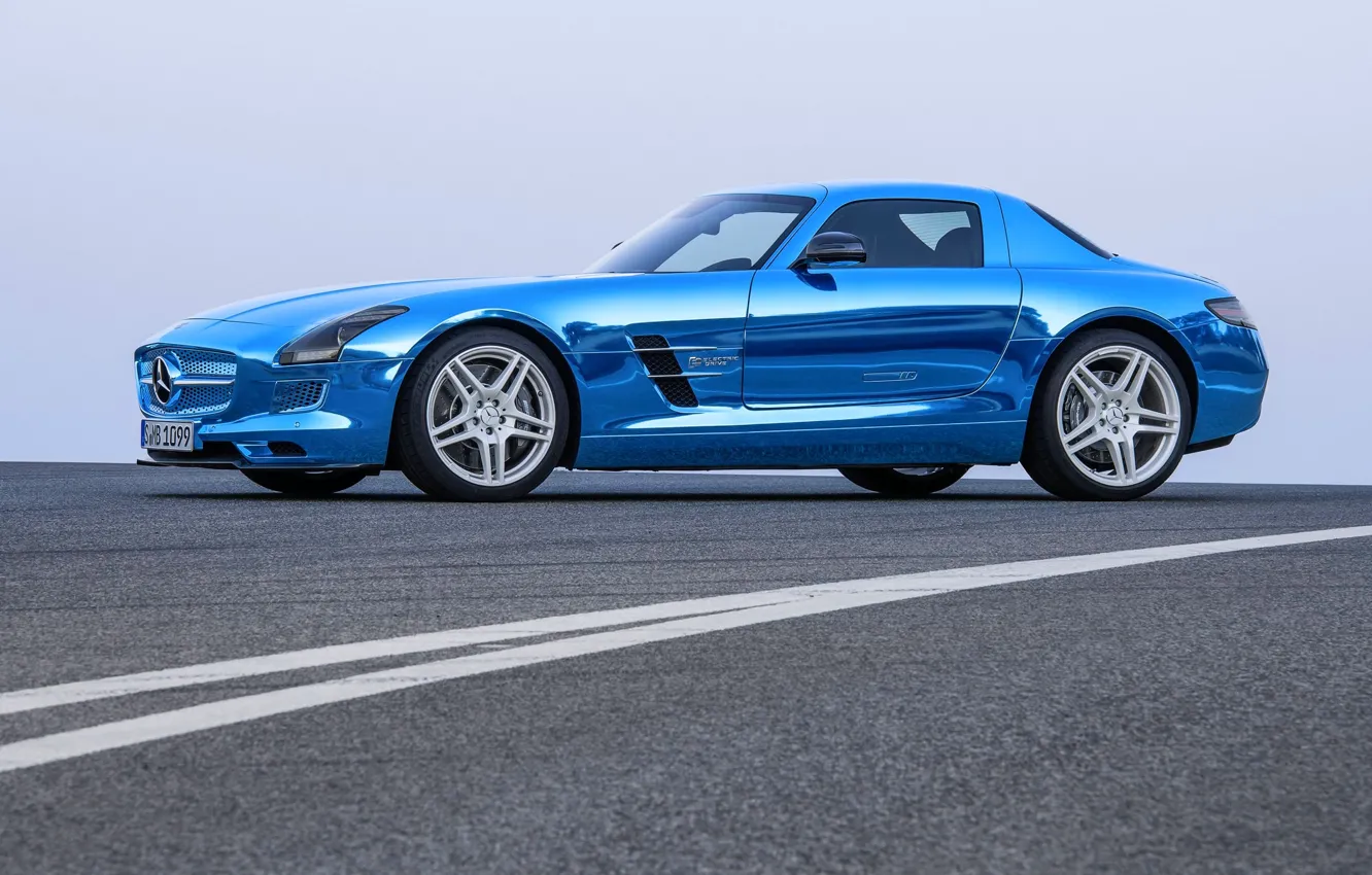 Фото обои Mercedes-Benz, Синий, Мерседес, Асфальт, Автомобиль, AMG, Coupe, SLS