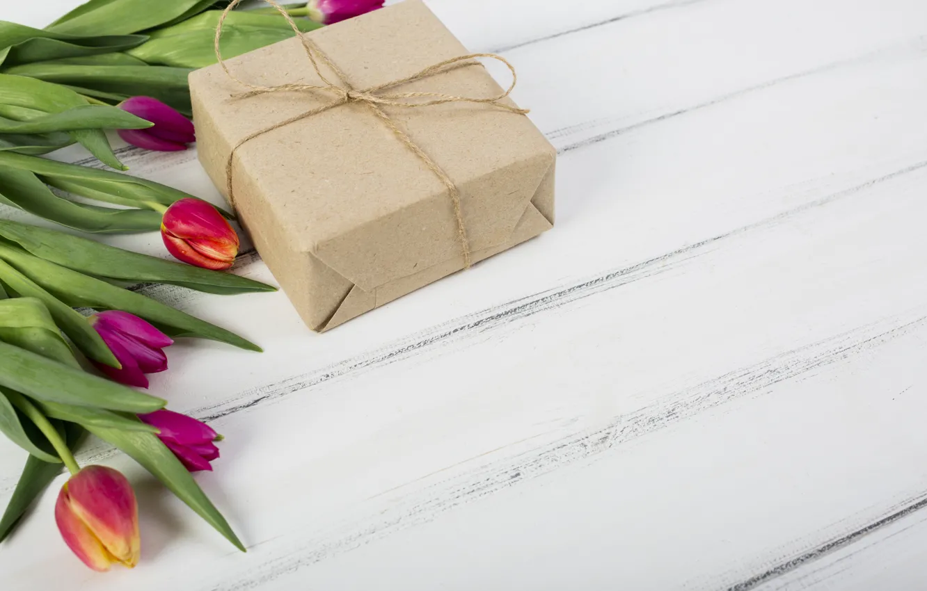 Фото обои подарок, тюльпаны, wood, tulip