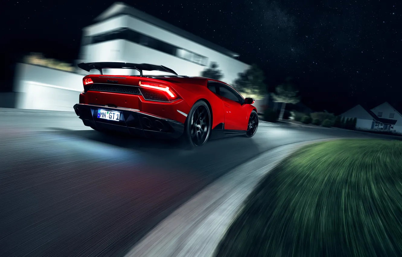 Фото обои скорость, Lamborghini, вид сзади, Novitec, Torado, Huracan, 2016, LP 580-2