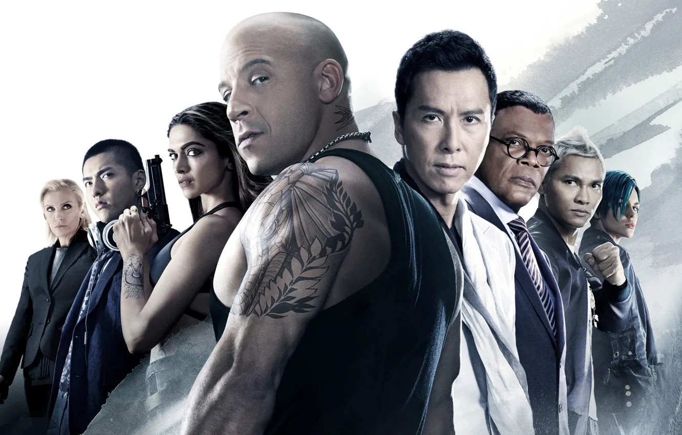 Фото обои постер, Vin Diesel, Deepika Padukone, Samuel L. Jackson, Toni Collette, Donnie Yen, Ruby Rose, Три …