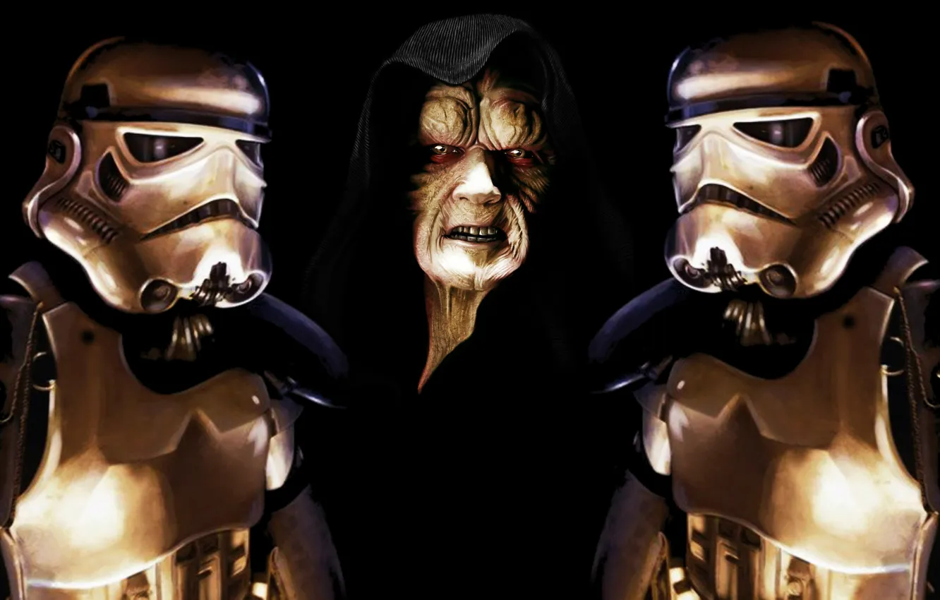 Фото обои star wars, stormtrooper, darth sidious