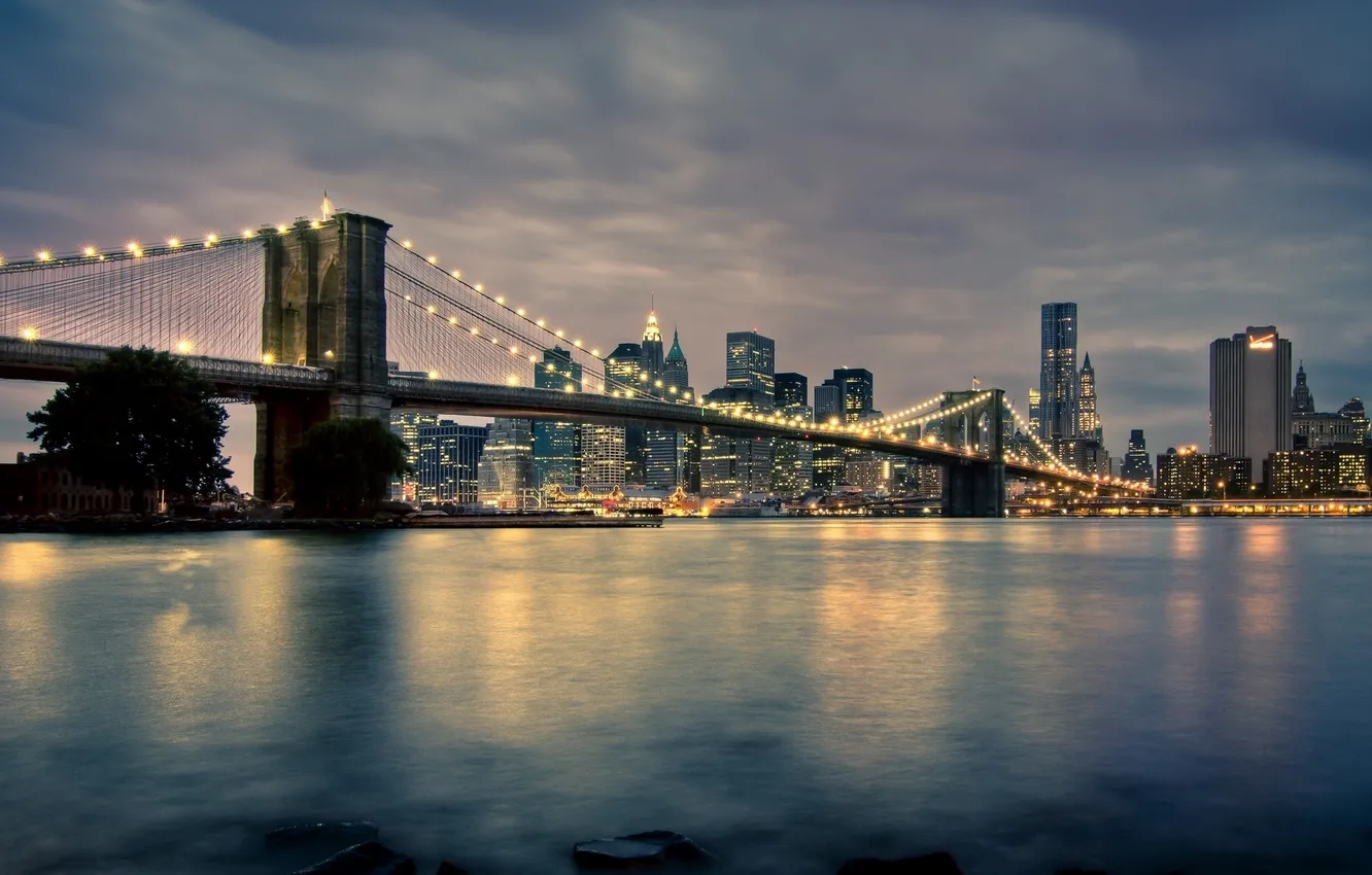 Фото обои Мост, Город, New York, Manhattan, Brooklyn bridge