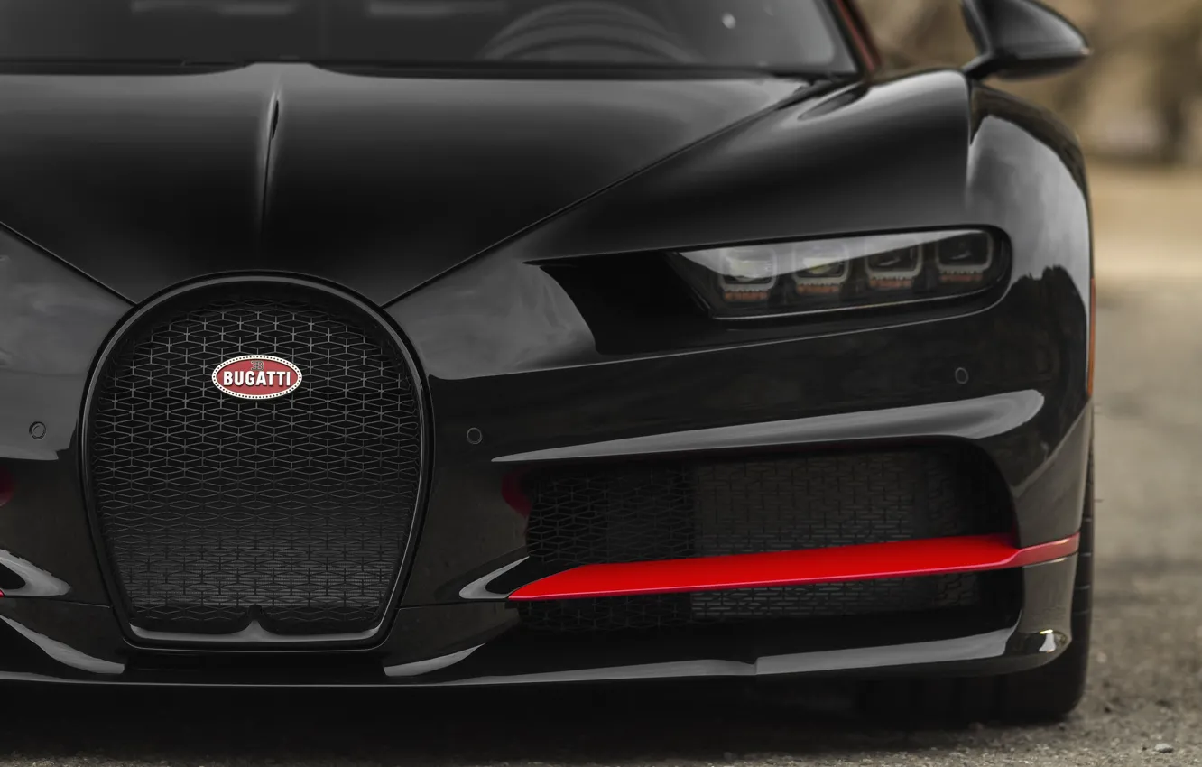 Фото обои Bugatti, Black, RED, Face, V16, VAG, Sight, Chiron