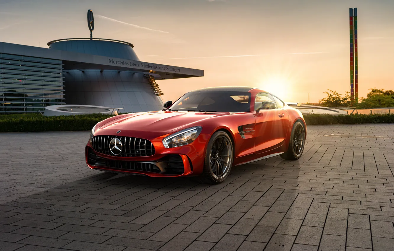 Фото обои закат, рендеринг, Mercedes-Benz, AMG, CGI, GT R, 2019, by Ahmed Anas