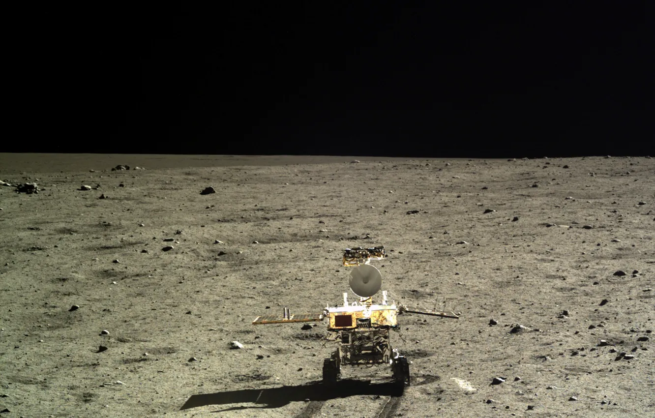 Фото обои поверхность, Луна, CNSA, Китайское национальное космическое управление, Чанъэ-3, Chang'e 3, луноход Юйту, lunar rover Yutu