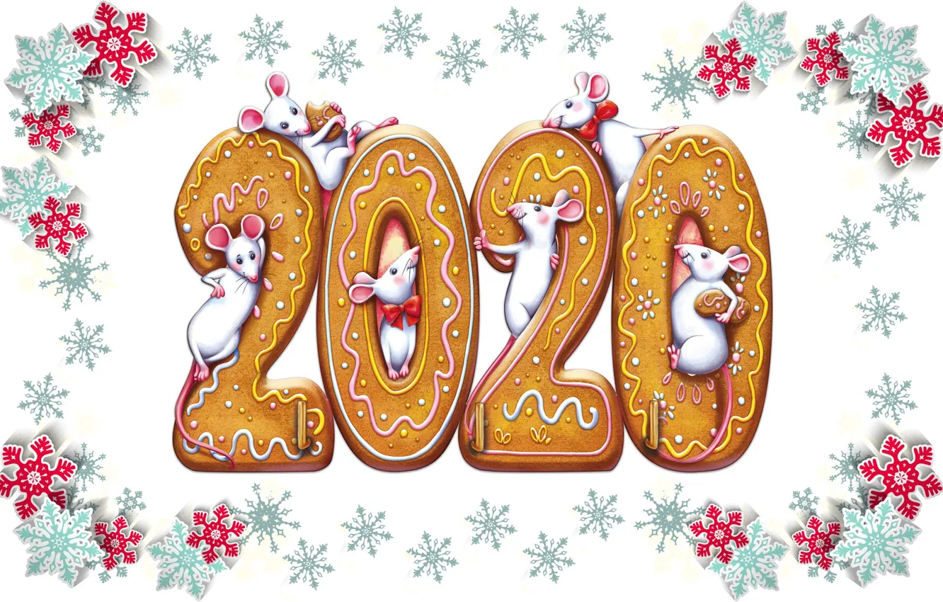 Фото обои праздник, новый год, мышь, 2020, печенье имбирное, новый год 2020