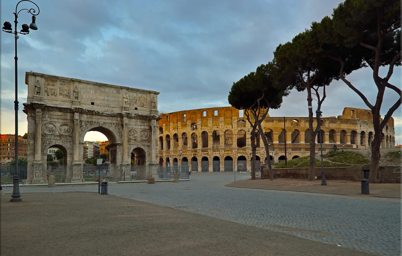 Фото обои Рим, Колизей, Италия, триумфальная арка Константина