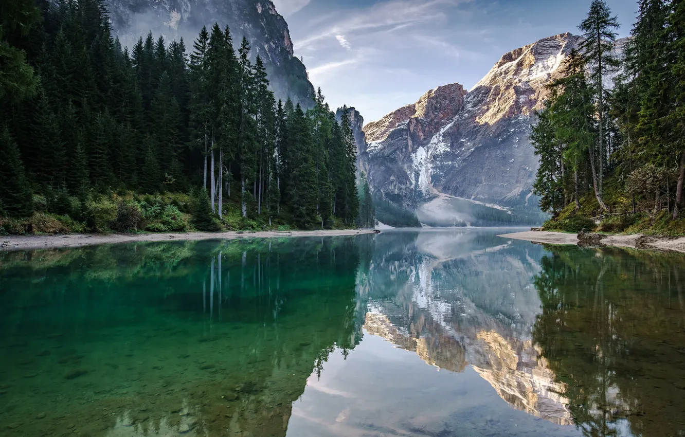 Фото обои деревья, пейзаж, горы, озеро, отражение, Италия, Доломитовые Альпы