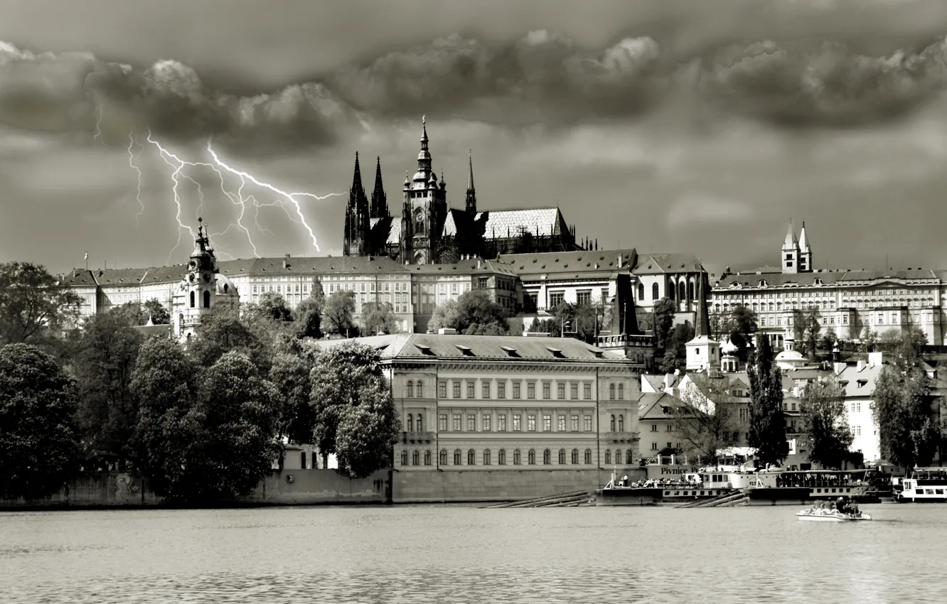 Фото обои гроза, Прага, Обои Чехия, храм св. вита