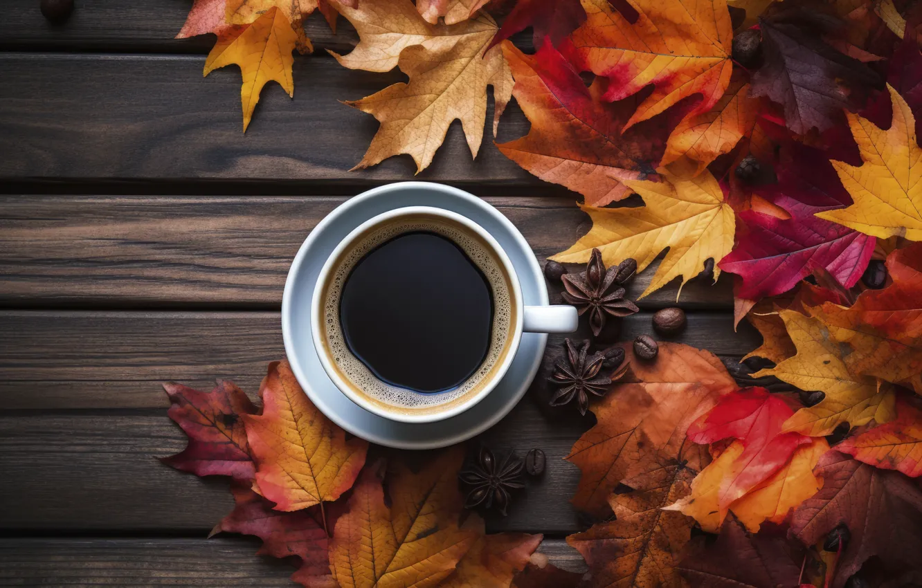 Фото обои осень, листья, autumn, leaves, cup, coffee, cozy, чашка кофе