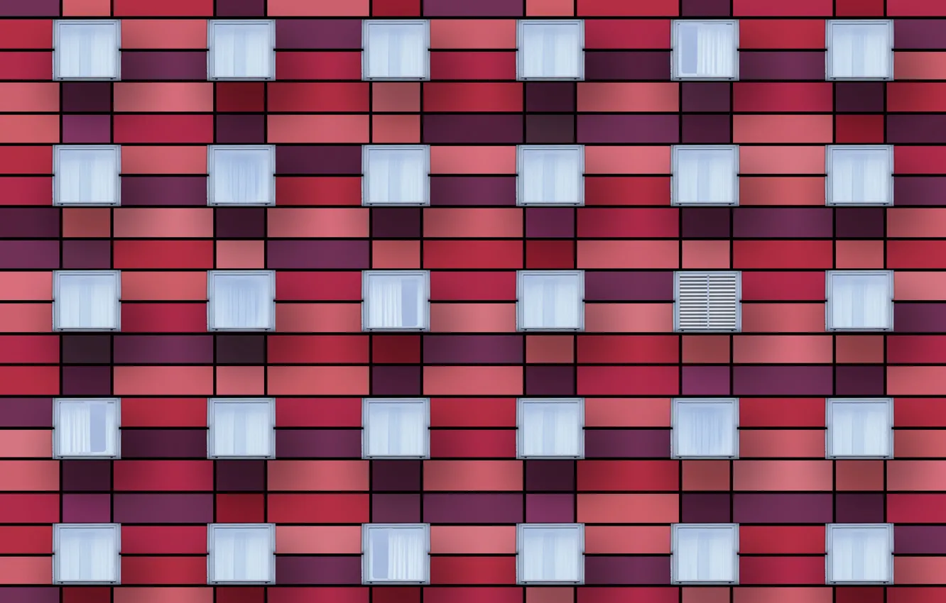 Фото обои стена, окна, red facade