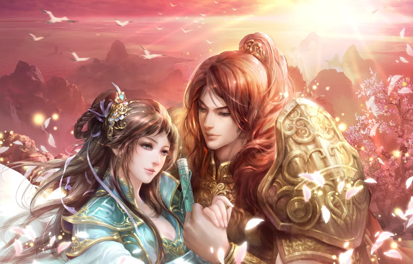 Фото обои sword, fantasy, lovers, couple, painting, chinese, guangyu, chuangqishijie