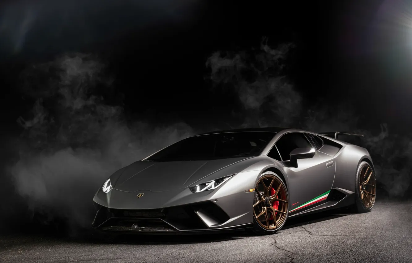 Фото обои Lamborghini, Light, Smoke, Gray, VAG, Performante, Huracan, Sight