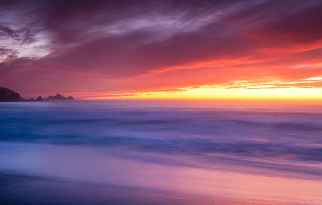 Фото обои пляж, океан, рассвет, побережье, USA, Pacifica, Rockaway Beach