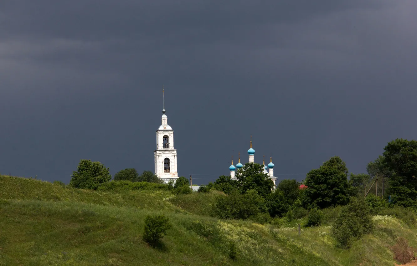 Фото обои гроза, небо, облака, шторм, церковь, храм, россия, православие