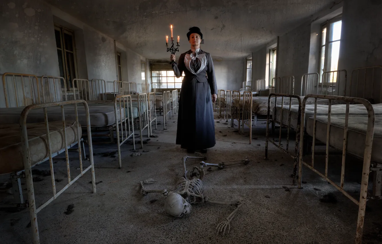 Фото обои фон, женщина, скелет