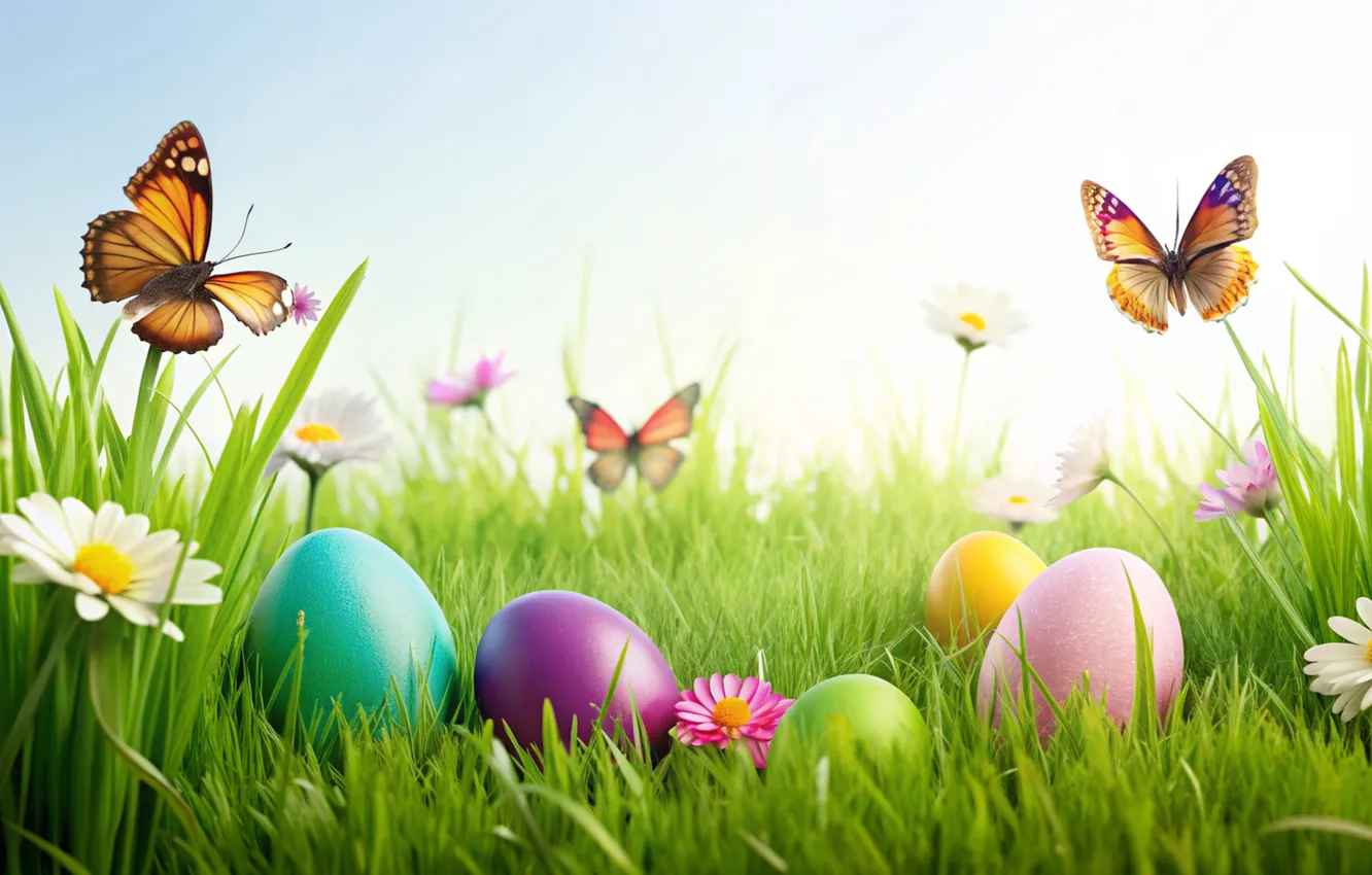 Фото обои цветы, яйца, весна, colorful, Пасха, happy, flowers, spring