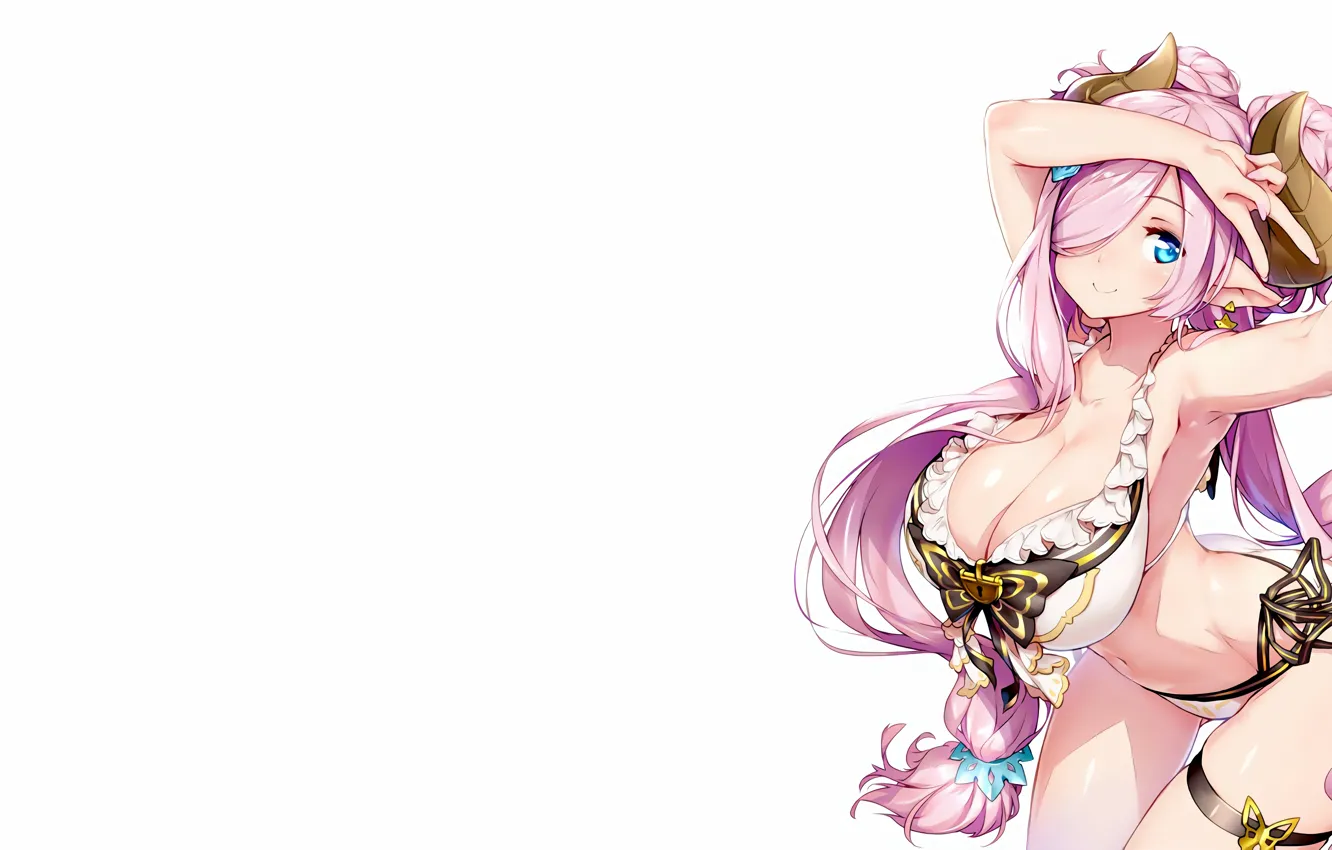Фото обои girl, sexy, ass, cleavage, pink hair, horns, long hair, boobs