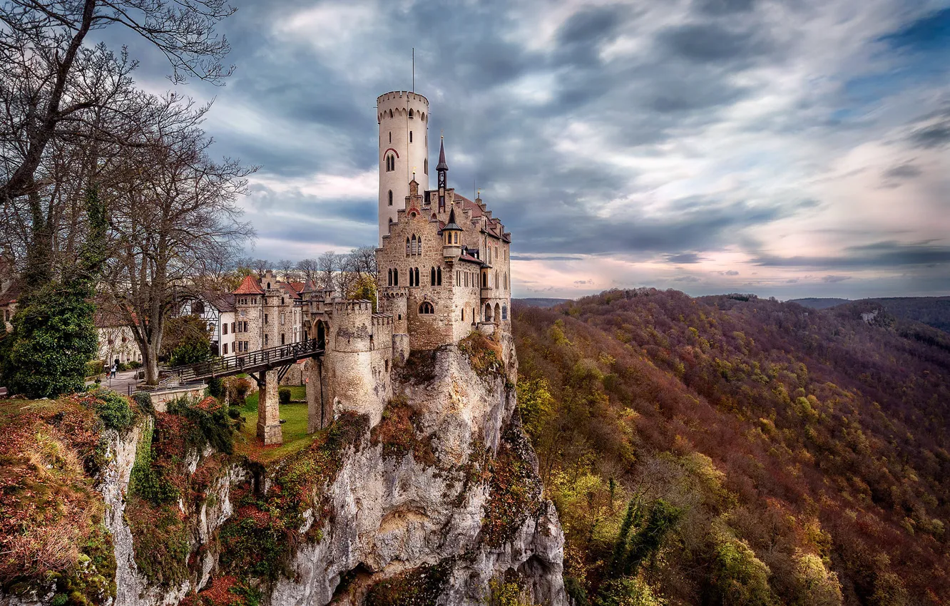 Фото обои осень, пейзаж, горы, природа, замок, Германия, Germany, Лихтенштайн