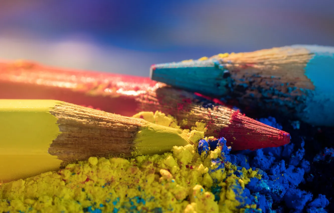 Фото обои макро, карандаши, цветные карандаши