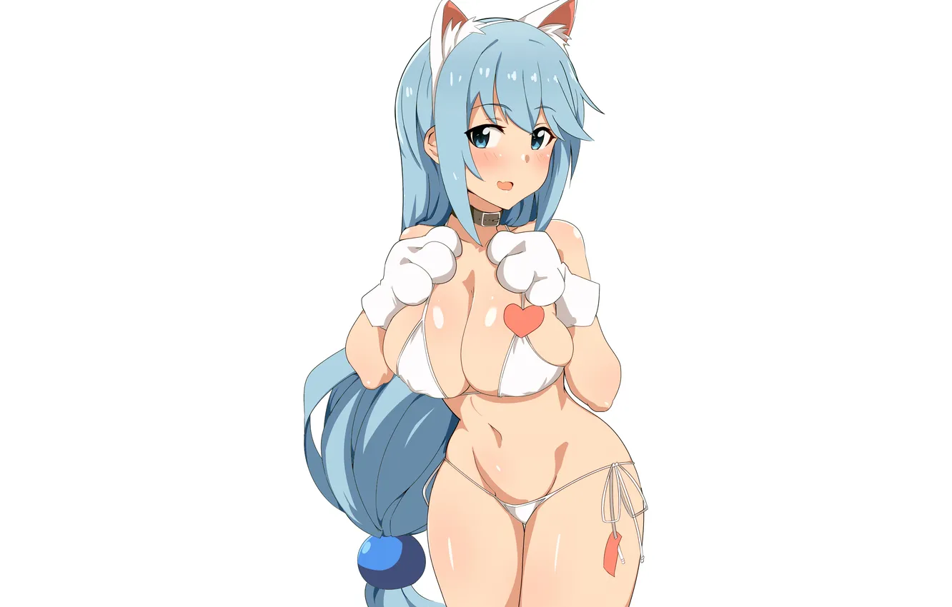 Фото обои girl, sexy, cleavage, long hair, boobs, animal ears, sexy girl, anime