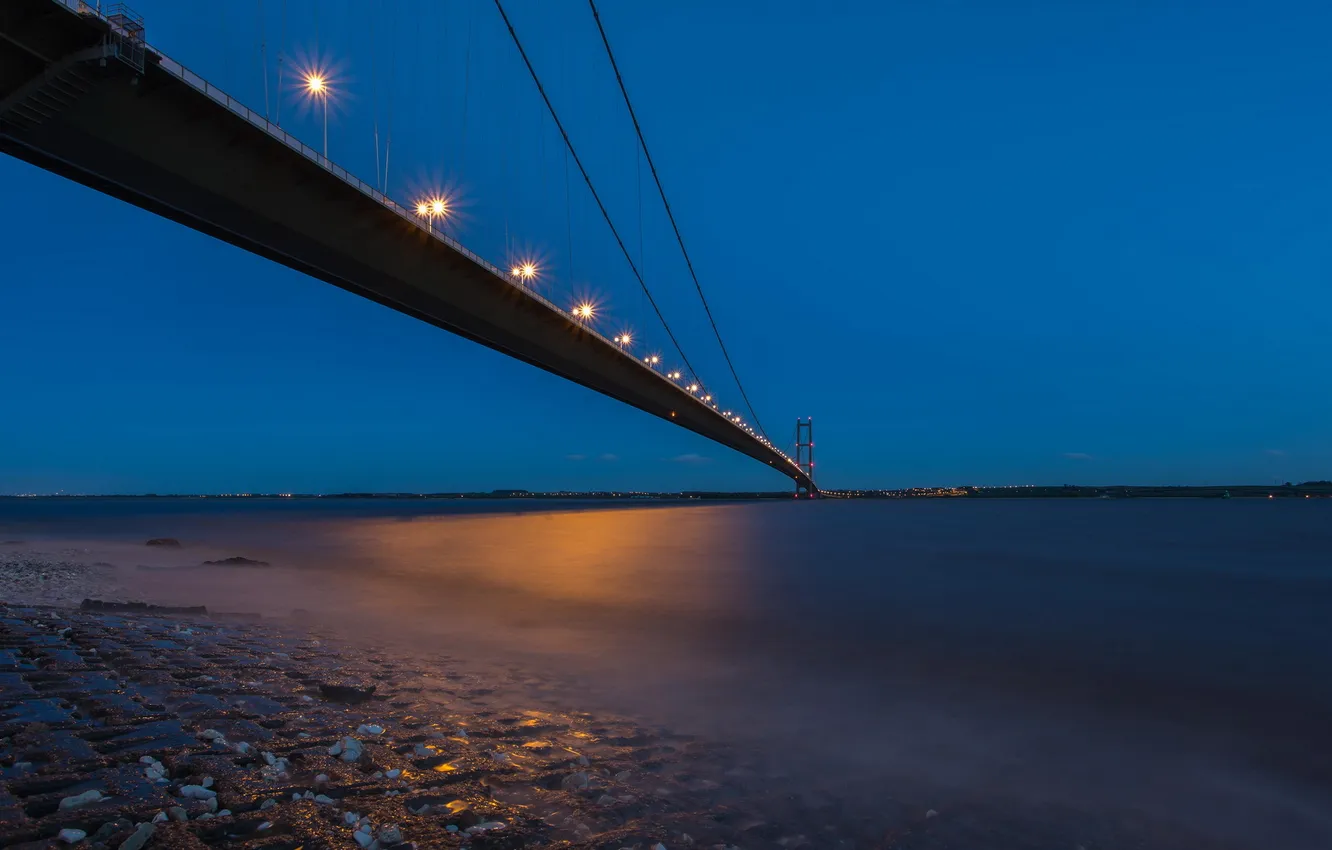 Фото обои пейзаж, ночь, мост, Humber Bridge, Blue hour