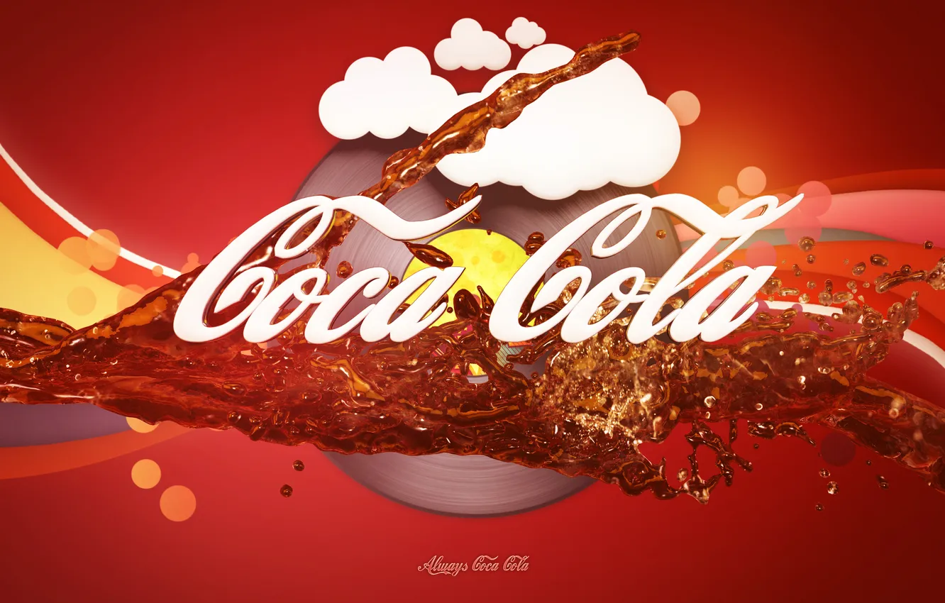 Фото обои облака, логотип, напиток, Coca-Cola