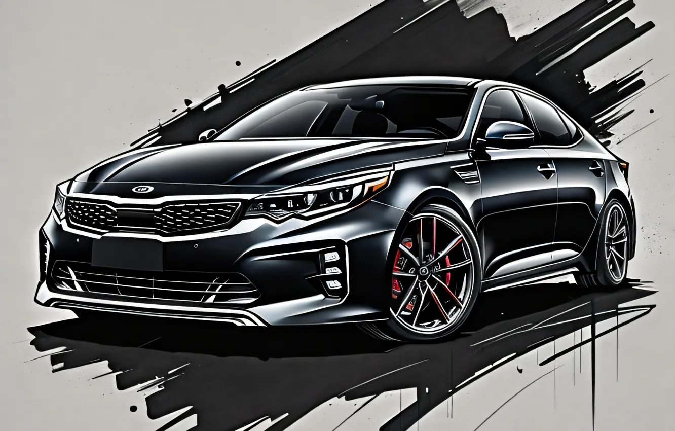 Фото обои kia, digital art, optima, ai art, нейросеть, kia optima gt, sketch art, neuro