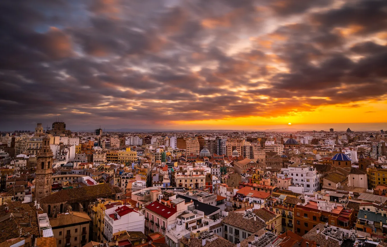 Фото обои закат, город, Valencia
