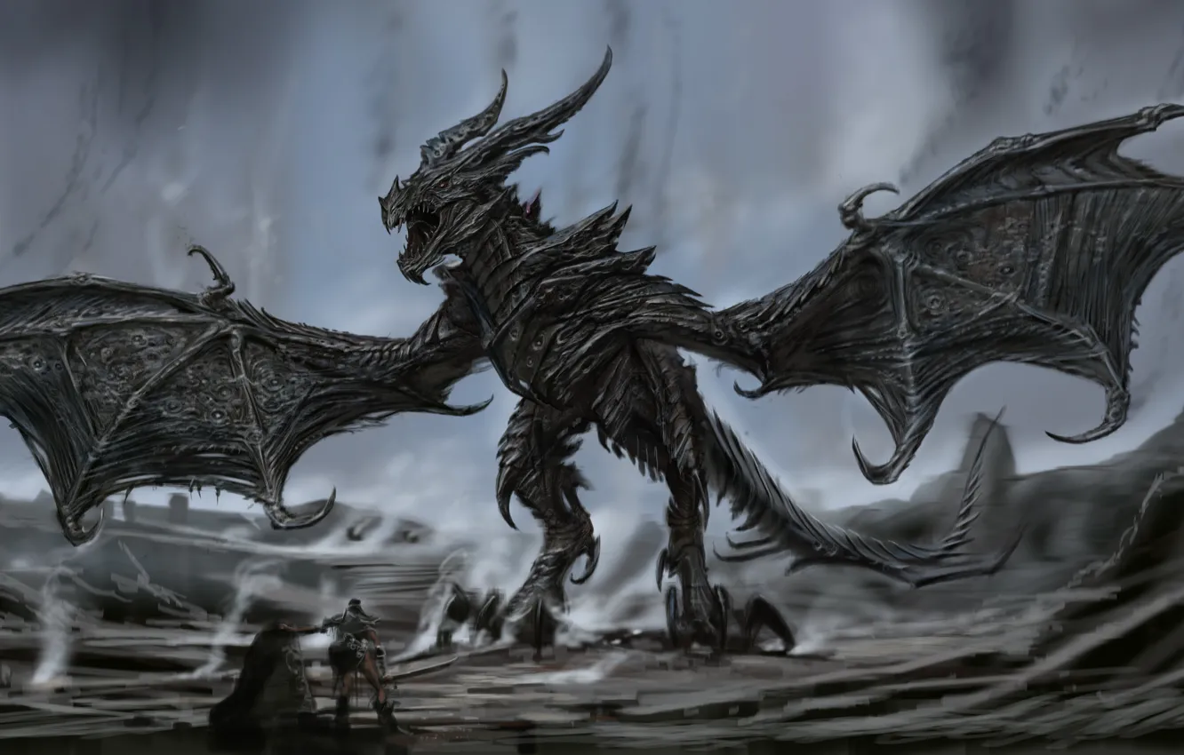 Фото обои monster, wings, man, dragon, fang, Alduin Body