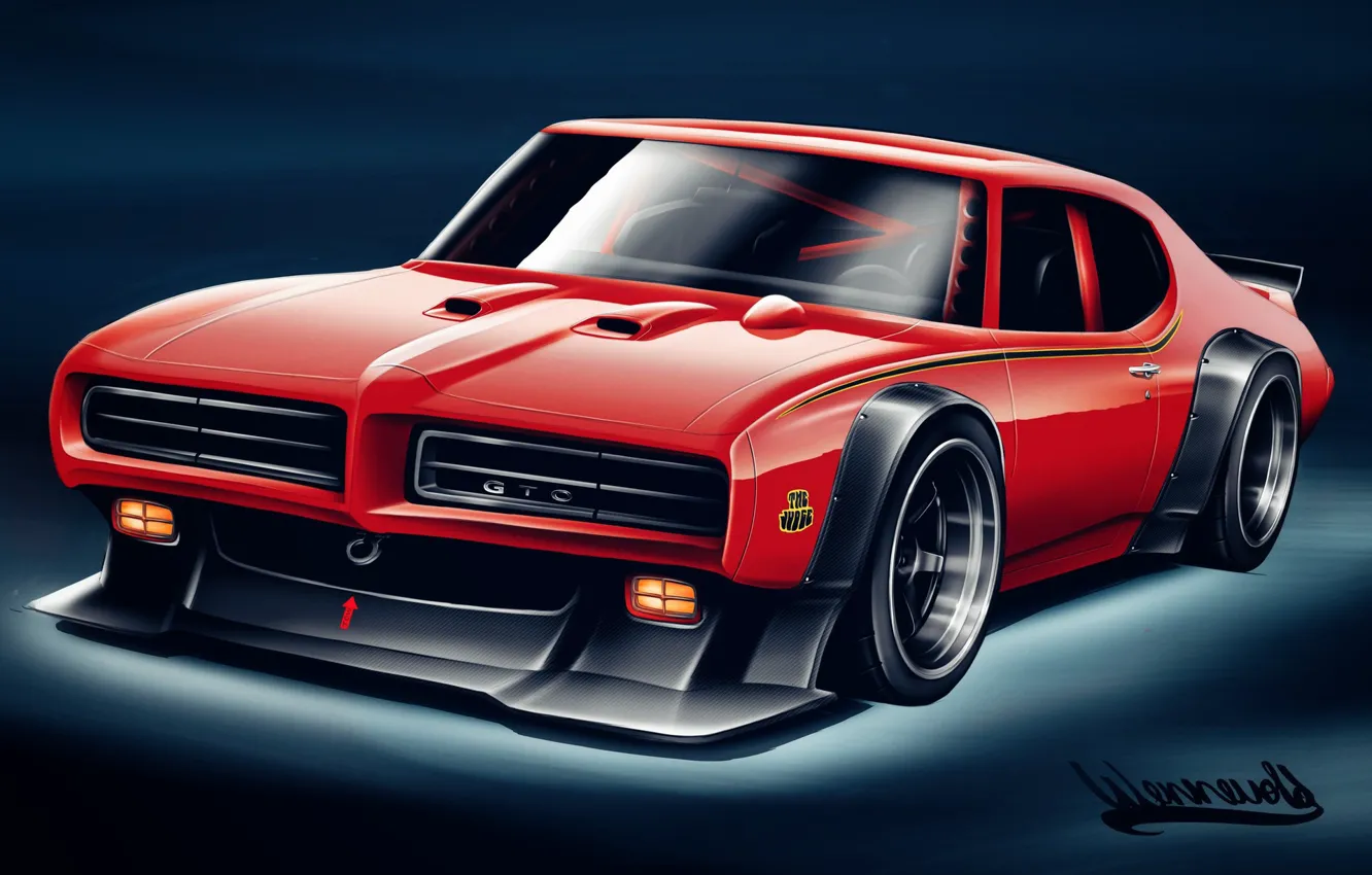 Фото обои Авто, Рисунок, Машина, Арт, Pontiac, Pontiac GTO, The Judge, by Andreas Hoas Wennevold