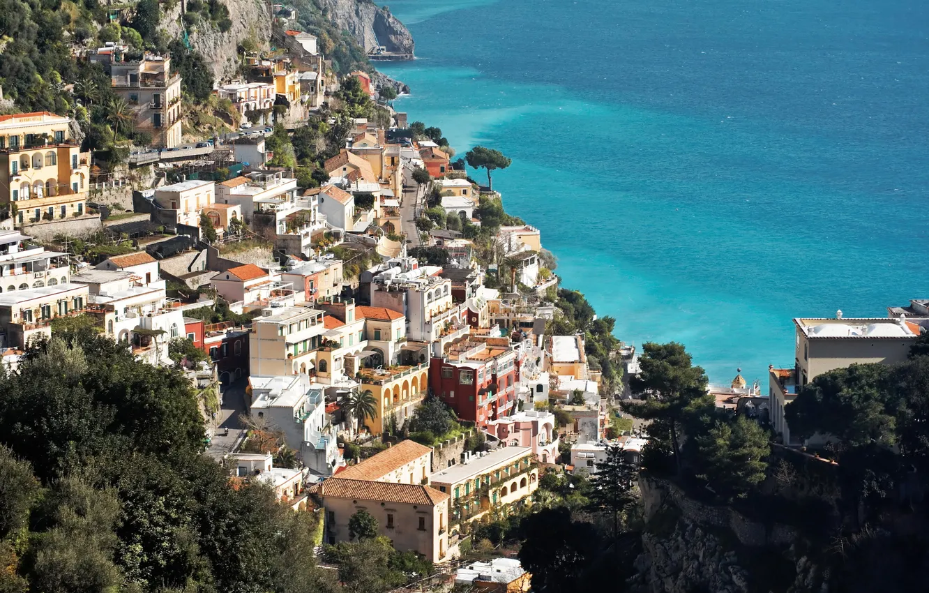 Фото обои город, фото, побережье, дома, Италия, сверху, Amalfi