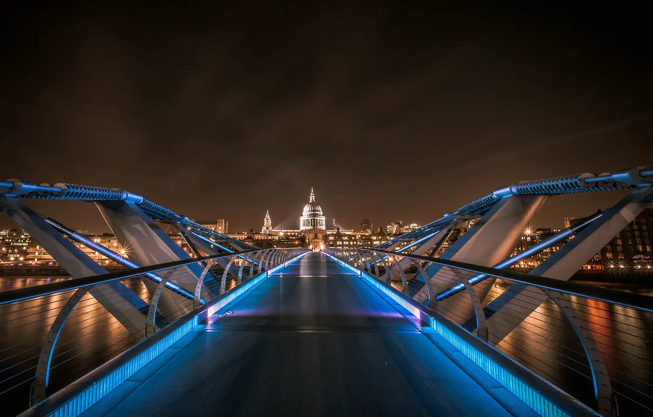 Фото обои ночь, мост, город, Лондон, подсветка