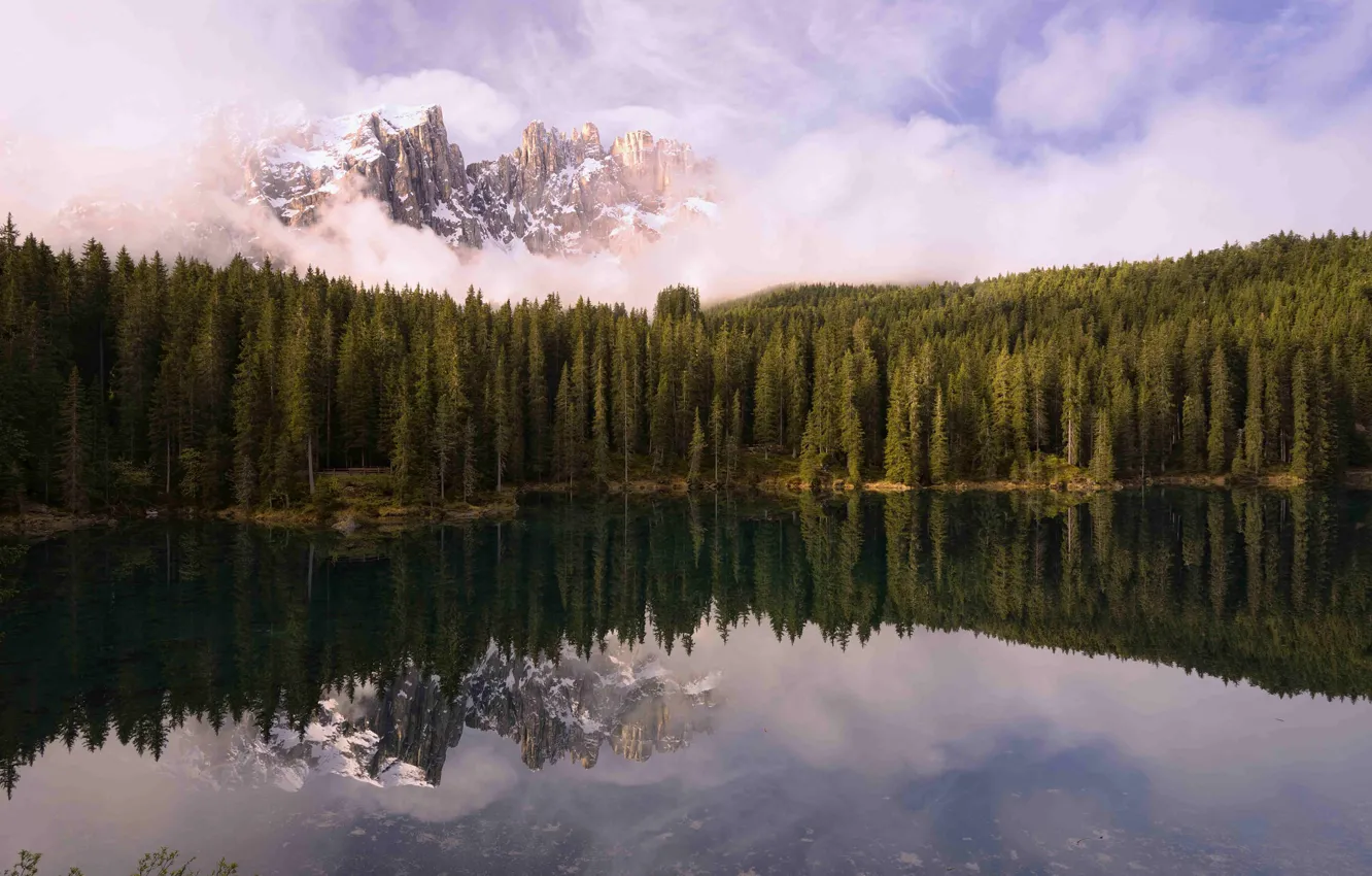 Фото обои лес, горы, озеро, отражение