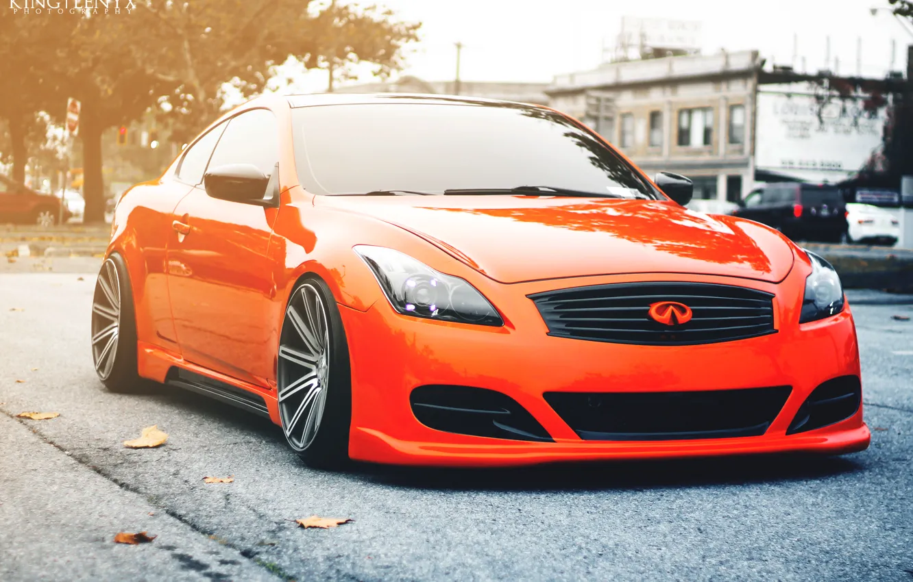 Фото обои тюнинг, оранжевая, Infiniti, инфинити, tuning, orange, stance, G35