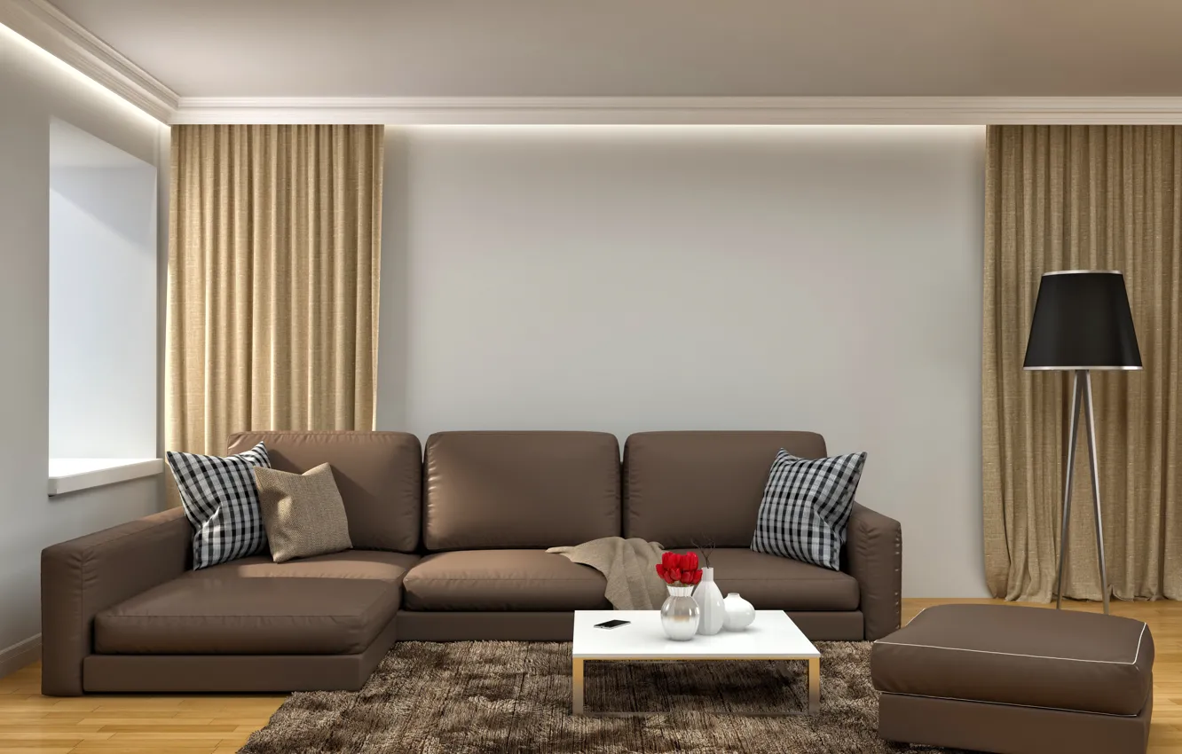 Фото обои диван, интерьер, столик, modern, гостиная, sofa, модерн