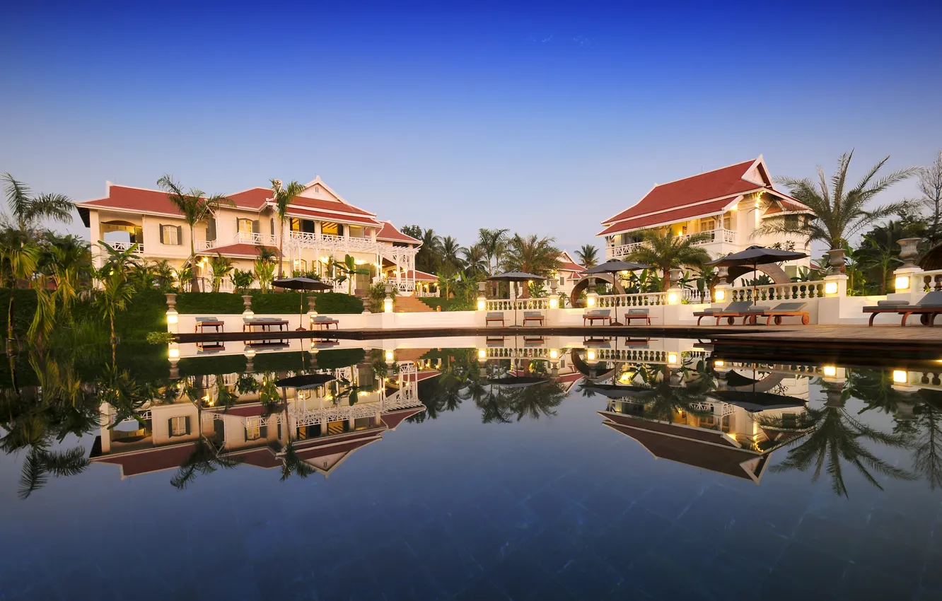 Фото обои пальмы, бассейн, курорт, виллы, Laos, Luang Say Residence, Лаос