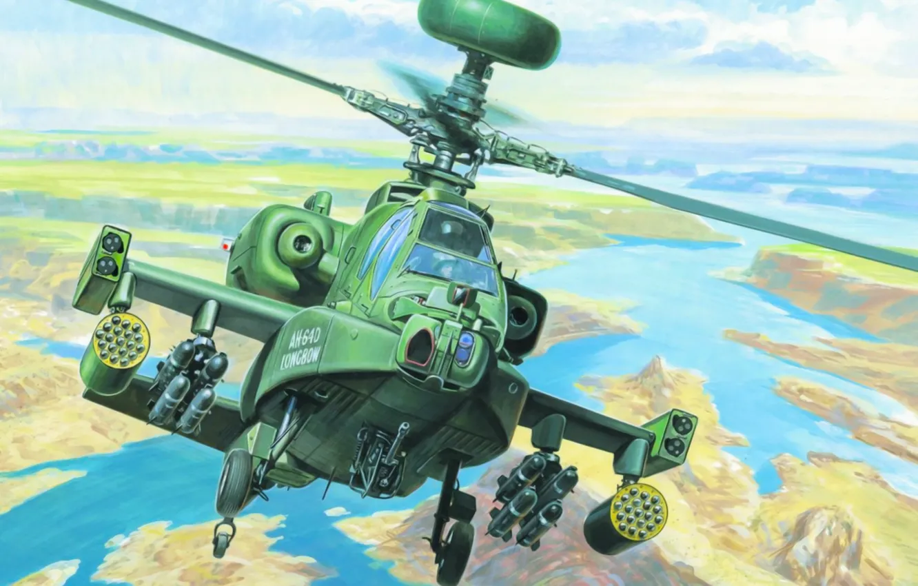Фото обои war, art, helicopter, paiting, AH-64D APACHE LONGBOW