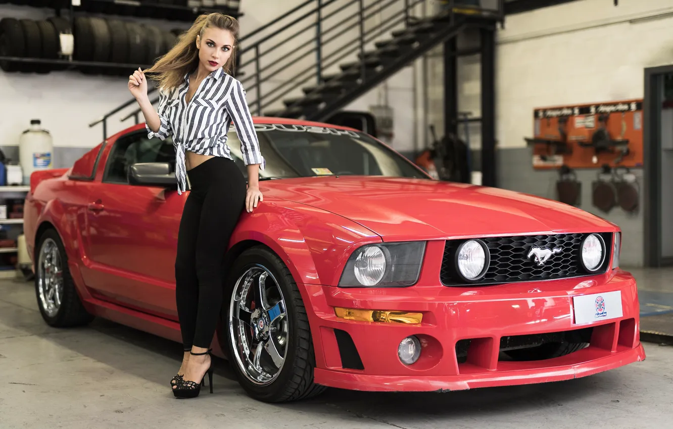Фото обои взгляд, лицо, стиль, модель, автомобиль, Ford Mustang, ANNA