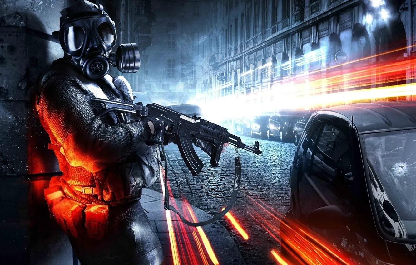 Фото обои battlefield, stalker, battlefield 3, ak47, gasmask