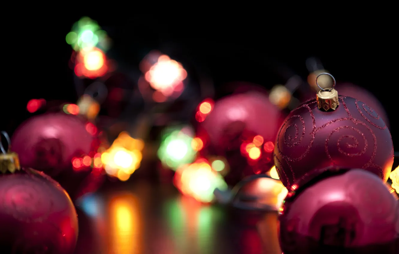 Фото обои огни, праздник, шары, новый год, рождество, christmas, new year, фонарики