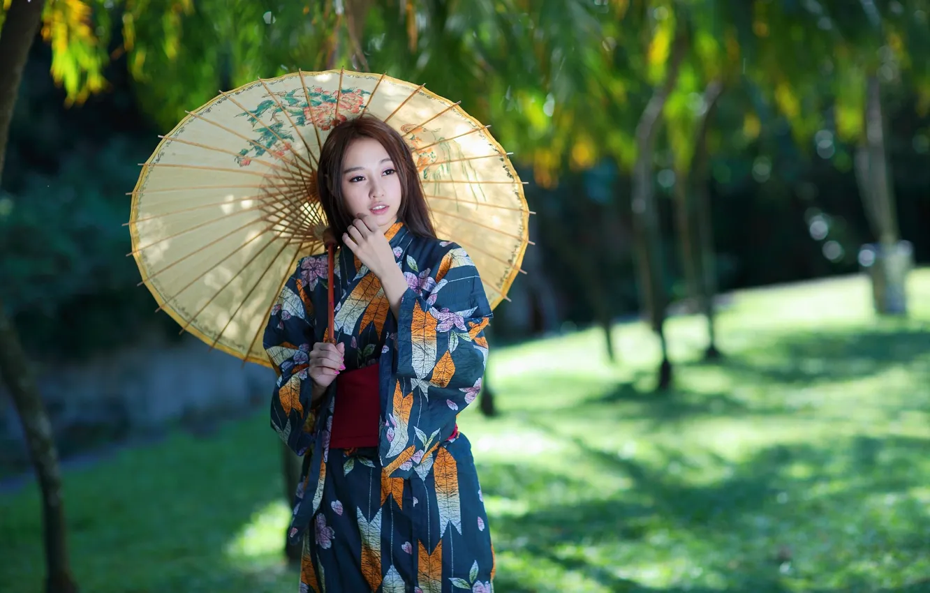 Фото обои девушка, стиль, зонт, наряд, girl, азиатка, style, umbrella